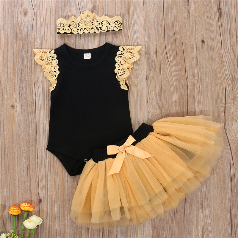 Cotton Bodysuit with Bow and Tutu Headband.