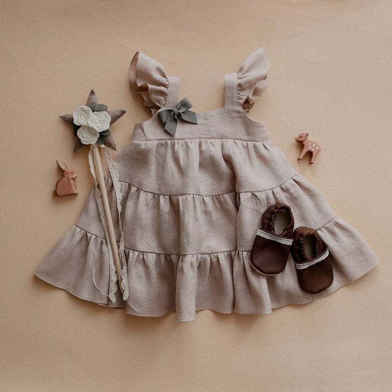 Infant Cotton And Linen Dress Baby Girl Summer Vest Dress